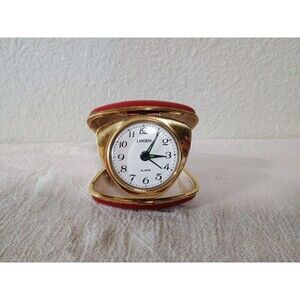 Vintage Linden Wind Up Travel Clock Red Shell Triangle Shape - Working